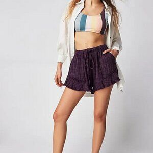 Free People FP One Solona Shorts Mid-rise Ruffled Drawstring Plum XS